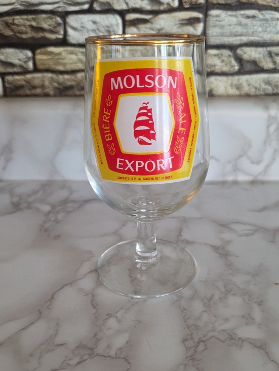 Molson Expory Ale Other - Molson Export Vintage Stemmed Pedestal Beer Glass w Gold Tone Rim